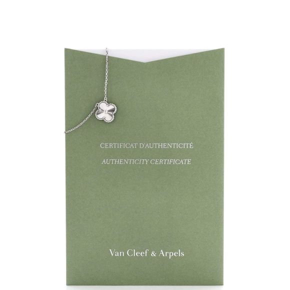 Van Cleef & Arpels Vintage Alhambra Pendant Necklace Guilloche 18K White Gold - - Picture 2 of 4